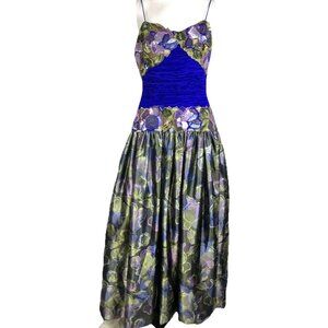 Mary McFadden couture sequin floral Pleats ball gown dress Plisse